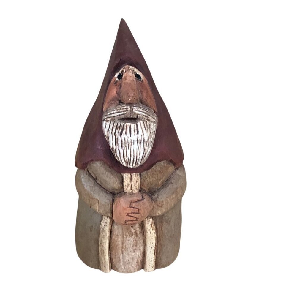 Father Christmas Santa Folk Art Hand Painted Carving VTG Signed Hiram Johnson